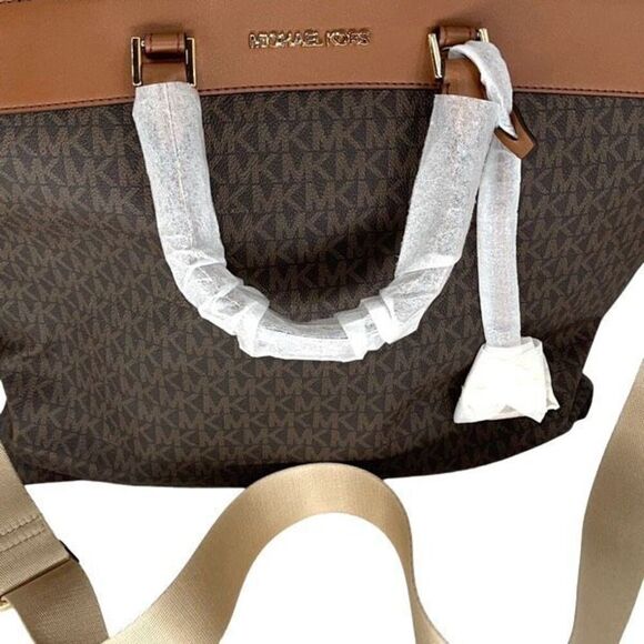 NWT Michael Kors Womens Large Brown Jet Set Monogram Travel Tote Purse Handbag - Picture 2 of 8